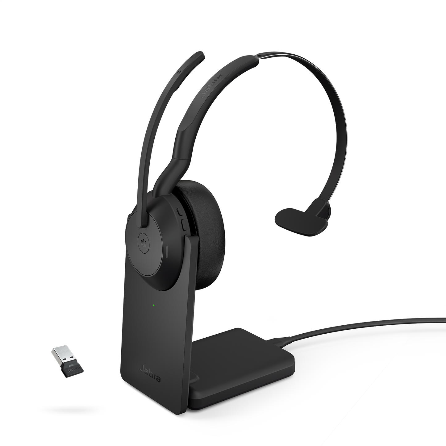 JABRA Evolve2 55 Mono + Charging Stand - Wireless Headset - Microsoft Teams & Open Office Certified - Active Noise Cancelling - 30m Range - USB A