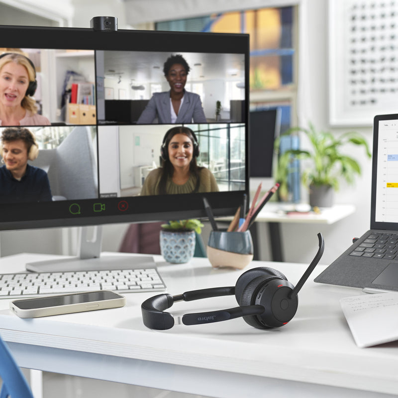 JABRA Evolve2 55 Stereo Wireless Headset - UC Certified - Active Noise Cancelling - 30m Range - 28mm Driver - USB A