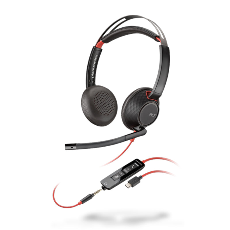 HP Poly Blackwire C5220 Corded Headset - Stereo - UC - 3.5mm - USB C - inc USB A Adaptor