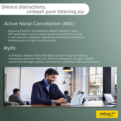 JABRA Evolve2 Buds Wireless Earbuds - Microsoft Teams & Open Office Certified - Active Noise Cancelling - 33hr Battery - USB C