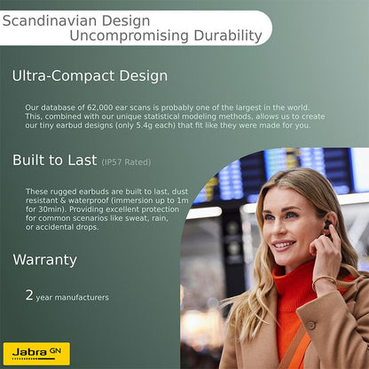 JABRA Evolve2 Buds Wireless Earbuds - Microsoft Teams & Open Office Certified - Active Noise Cancelling - 33hr Battery - USB C