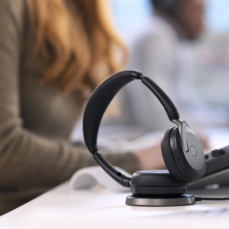 Jabra Evolve2 65 Flex Bluetooth Headset - USB C - MS - Stereo with Wireless Charging Stand